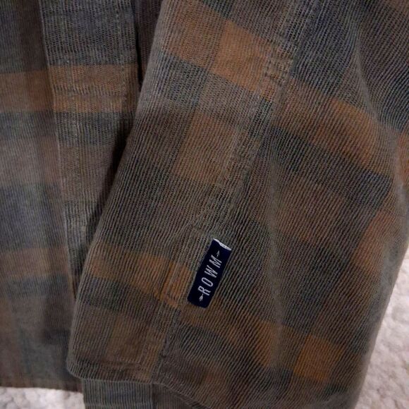 ROWM Men's Medium Shirt Button Down Long Sleeve 100% Cotton Corduroy Brown Plaid - Picture 9 of 16